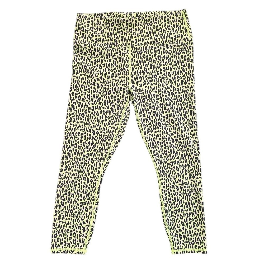 Fabletics Neon Green Leopard Print Strappy Back Leggings XL LG2146154-5707-17060
